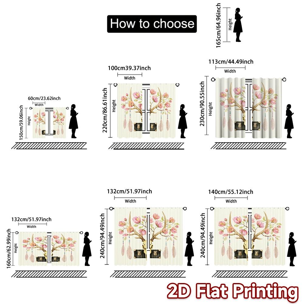 2D FLAT PRINTING 2pcs Curtains (Without Rod) Floral Skull Design New year Festival Creative Curtains Polyester Curtains Room