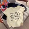 Women's Casual Cat Print T-Shirt Short Sleeve Crew Neck Loose Fit Tee Top