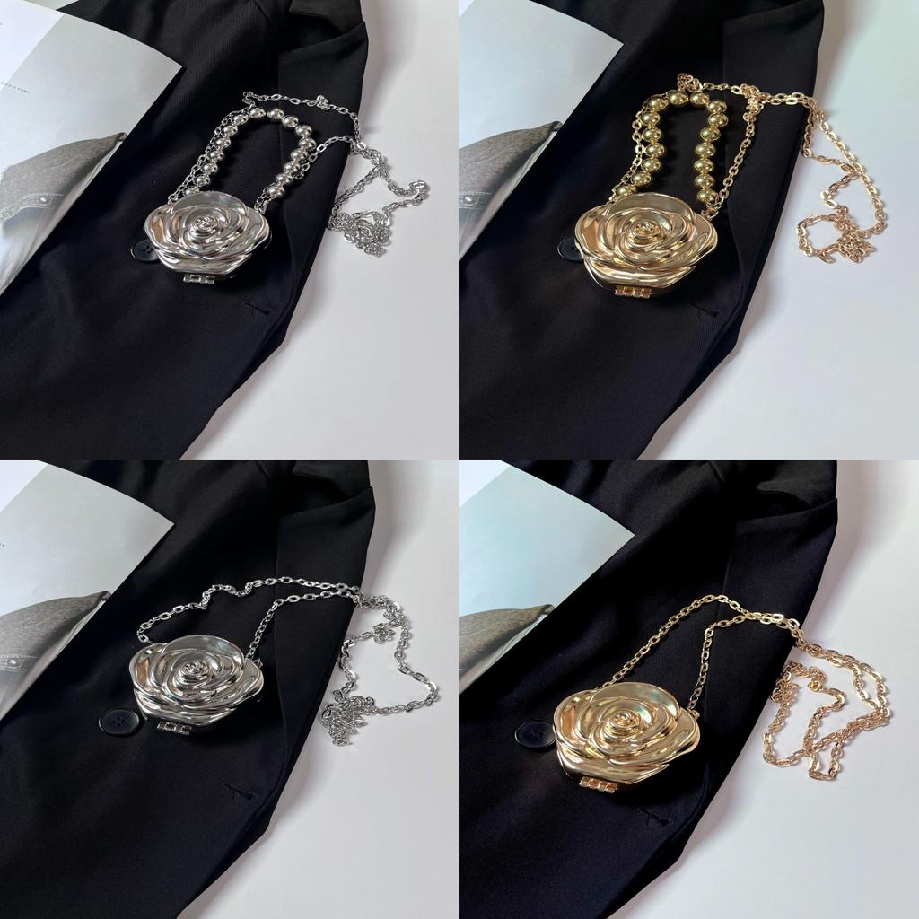Metallic Rose Flower Mini Box Bag With Magnetic Closure For Daily Fashion Accessories