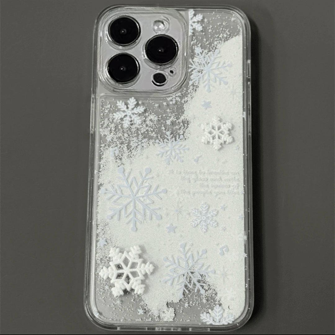 Winter Snowflake Quicksand Phone Case with Charm, Clear TPU Cover for iPhone with Snowman Pendant iphone 11