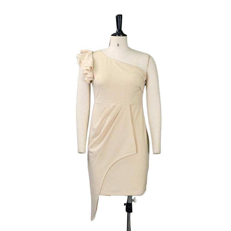 Large size women's clothing fashion temperament elegant and thin slanted shoulder ruffle edge hip wrap large size dress