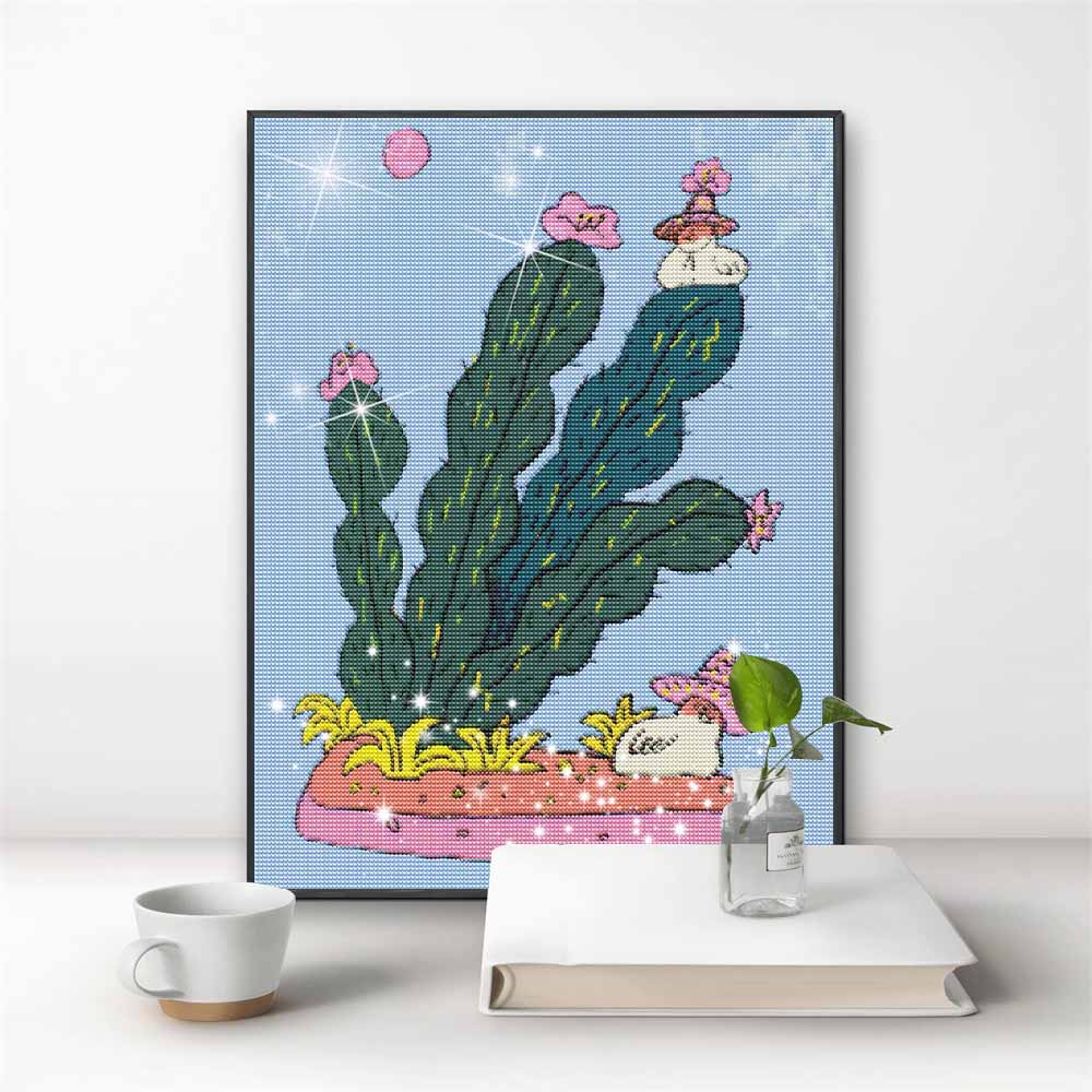 Diamond Painting Kit Cactus With Cute Gnome Design Full Drill Canvas Art Relaxing Handmade Craft Gift for Women Adults Stress Relief