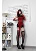 American Sexy Red Cowl Neck Hooded T-Shirt for Women – Ruffle Hem, Irregular Sleeves, Slimming Fit