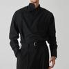 Men's Spring/Fall Cuban Collar Shirt Solid Color Lightweight Drapey Long-Sleeve Shirt