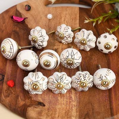 Ceramic Knobs Assorted Pottery Drawer,Door Knobs and Pulls Handle for Kitchen Cabinets Home Interior Decor Knobs (Golden, Pack of 10)