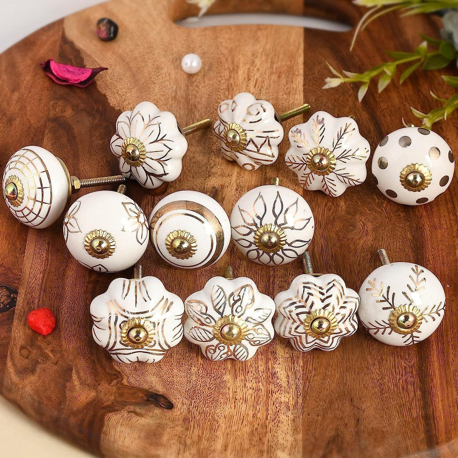 

Ceramic Knobs Assorted Pottery Drawer,Door Knobs and Pulls Handle for Kitchen Cabinets Home Interior Decor Knobs (Golden, Pack of 20)
