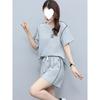 Short-sleeved Shorts Loose Suit Women's Summer Solid Color Round Neck Slim Sweatshirt Running Two-piece Set