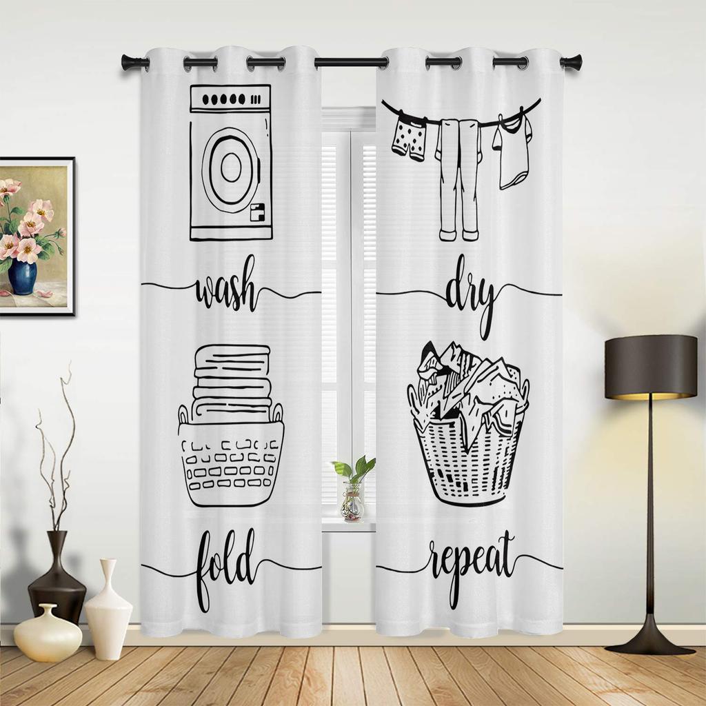 Laundry Room Wash Dry Fold Repeat Curtains for Bedroom Living Room Drapes Kitchen Kid's Room Window Curtain Modern Home Decor