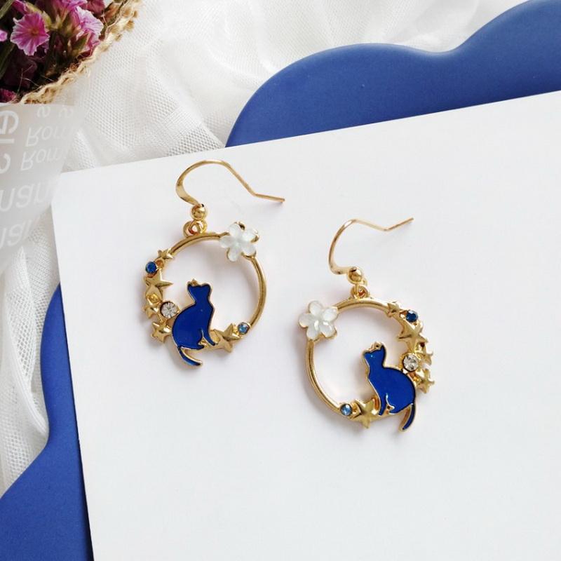 Fashion Cute Animal Kitten Leaf Dangle Earrings For Women Cat Rabbit Moon Flowers Asymmetrical Sweet Earring Girl Party Jewelry