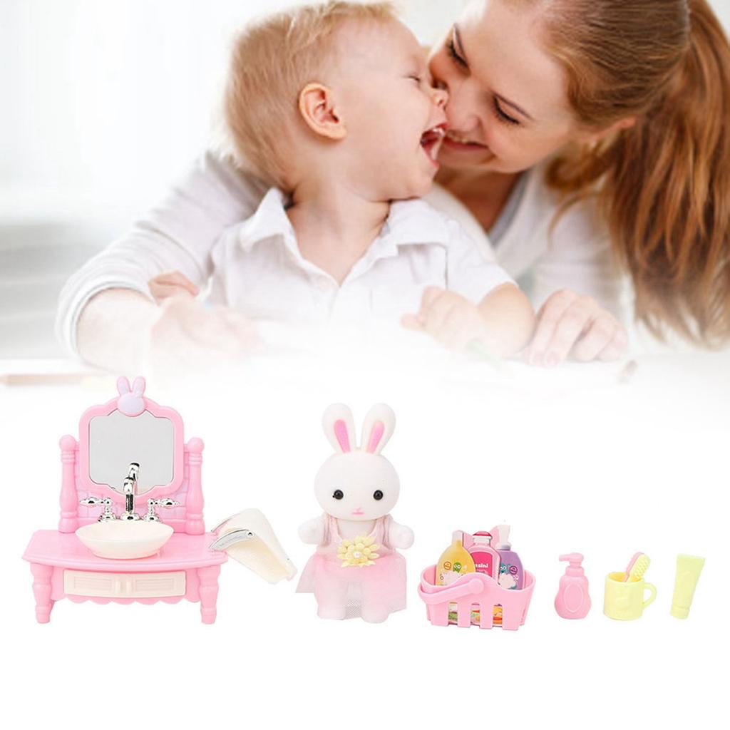 Dollhouse Role Play Toy Children Simulation Mini Sink Cup Toothbrush Toy Accessory (Random Color)