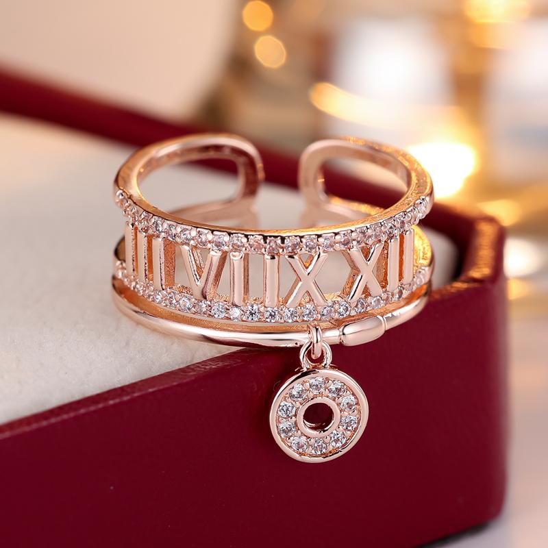 

Роскошное простое модное золотое кольцо с римскими цифрами и цирконием для женщин, регулируемое кольцо на указательный палец, помолвочное свадебное украшение розового золота