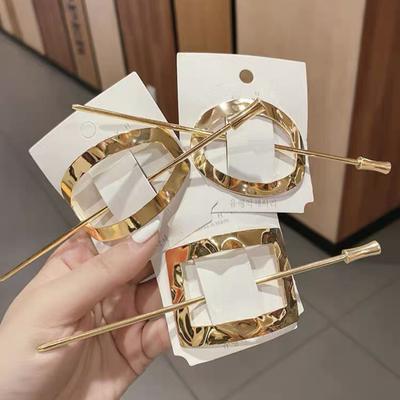 Frauen Haar Stick Edelstahl Legierung Glatt Poliert Geometrische Form Aushöhlen Retro Anti-slip Haar Brötchen Fixer Halter Haar Styling Werkzeug