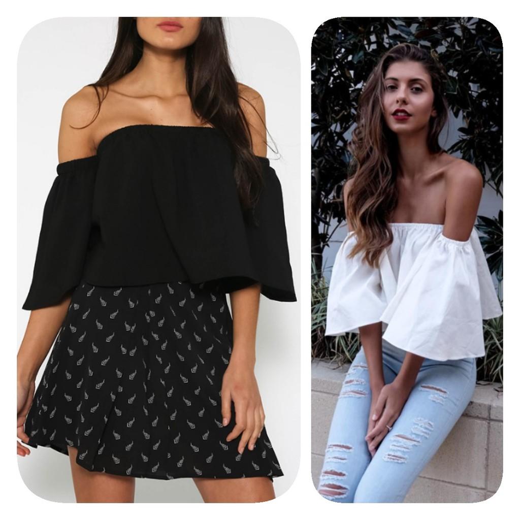 Stylish Summer Off Shoulder Ruffle Hem Loose Fit Top Women Urban Fashion Tee