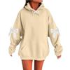 Women's Solid Color Bow Long Sleeved Loose Fitting Headband With Rope Hooded Sweatshirt Top