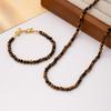 Copper Chain Necklace With Brown Tiger Eye Beads U-Shaped Clasp Vintage Boho Choker Women Men Winter
