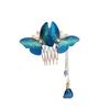 Eleganter blauer bestickter Schmetterling Haarkamm - Antiker Stil Hochsteckfrisur Accessoire