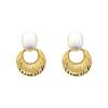 Gold And Silver Two-Color Splicing Plaid Flash Earrings Women'S French Retro Simple Stud Earrings Fashionable Light Luxury Niche Earrings