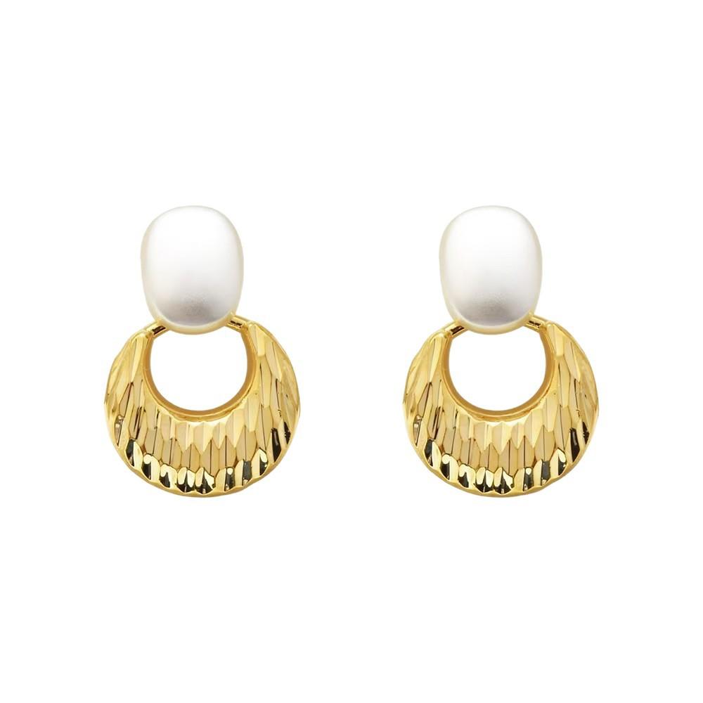 Gold And Silver Two-Color Splicing Plaid Flash Earrings Women'S French Retro Simple Stud Earrings Fashionable Light Luxury Niche Earrings