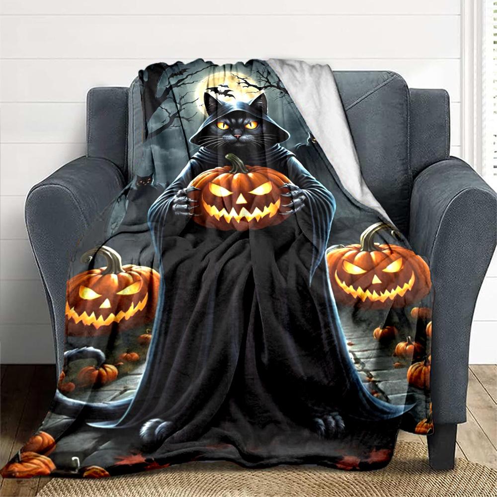 

1pc Halloween Cat Blanket Lightweight Flannel Blanket Throw Blanket For Sofa, Bed, Travel, Camping, Livingroom, Couch, Chair, And Bed yy2509026132 100x150cm