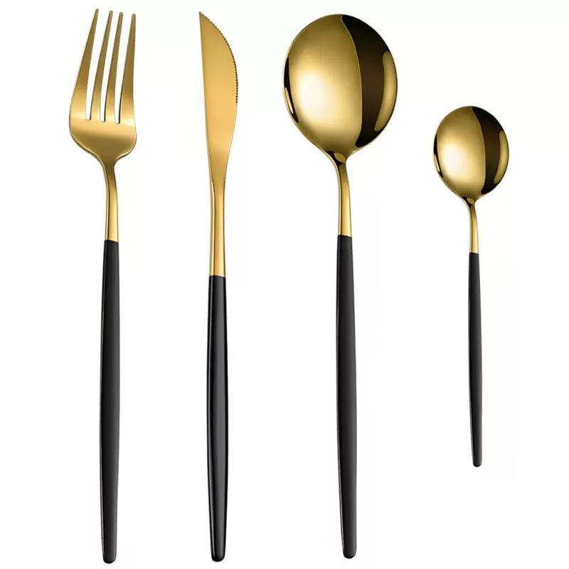 Gold Spray 410 Stainless Steel Cutlery Set (4-Piece) - Steak Knife, Fork, Spoon & Teaspoon - Ideal for Gift-Giving