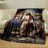 Jesus Cross Mountain Stained Glass Style Blanket  Printed Blanket for Living Room Bed Couch lunch break Soft Cozy Blanket for Friend's festival Gift