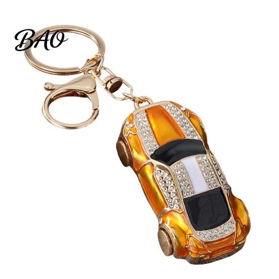 Cute Backpack Charm Sports Car Keychain with Sparkling Rhinestones, Durable Zinc Alloy Luxury Accessories Stylish Pendant, Decorative Compact Key Ring