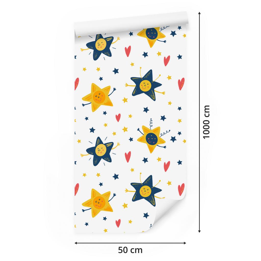 Stars and hearts wallpaper for living room and bedroom 50x1000