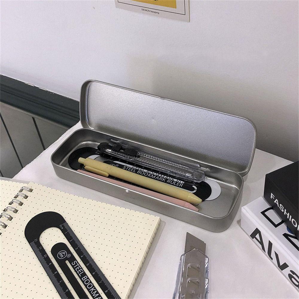 Kids Silver Single Layer Student Pen Box Pencil Box Stationery Box Pencil Storage Box Pencil Case