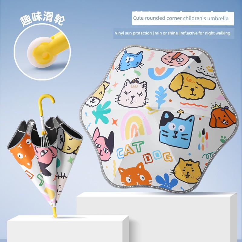 Children's Cartoon Straight Umbrella with Rounded Corners to Prevent Injury, Safe for Boys and Girls, Lightweight Umbrella for Kindergarten and