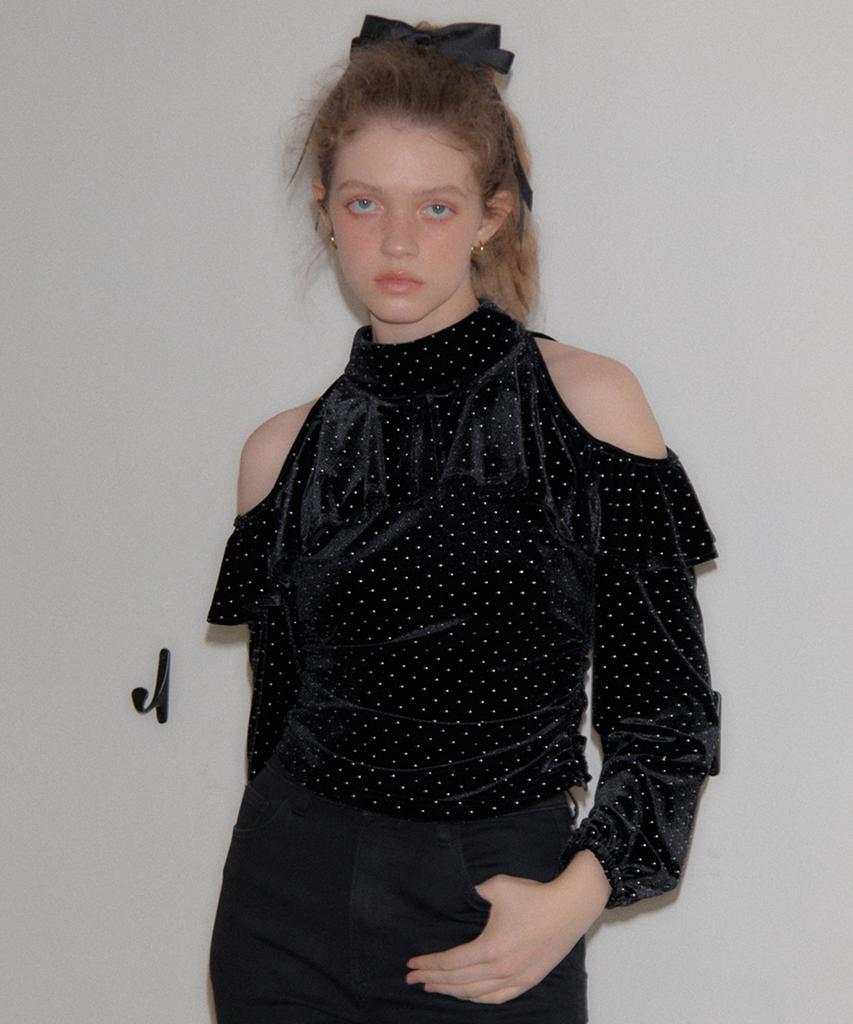 SALON DE YOHN Shoulder Point Velvet Blouse