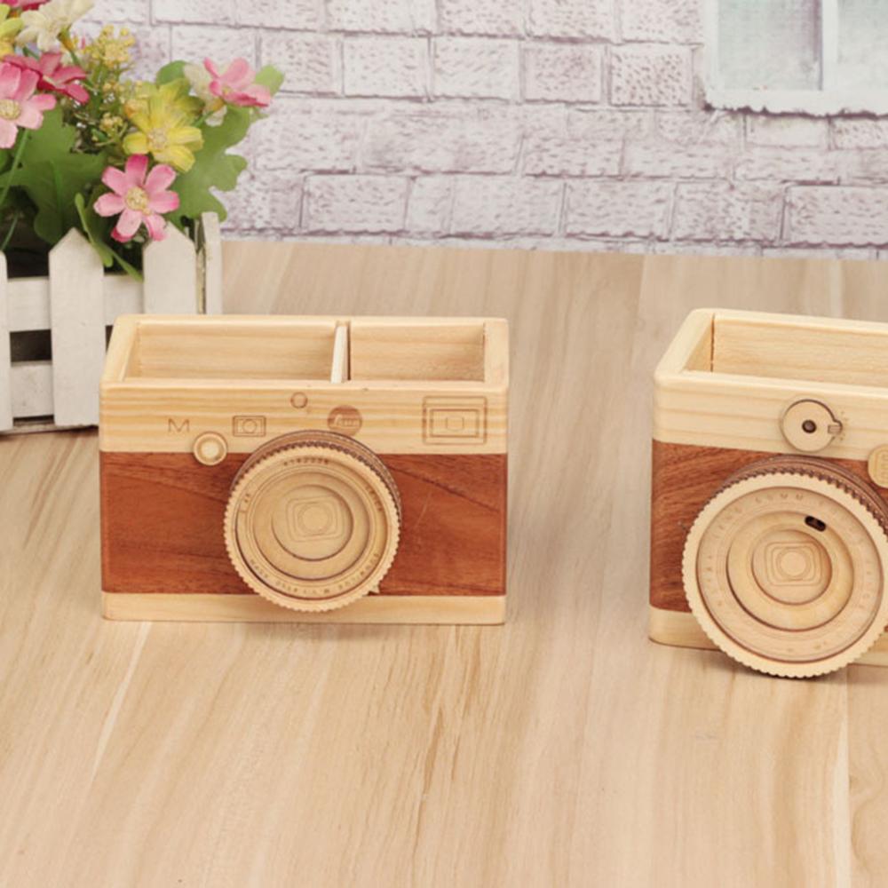 Box Creative Camera Crafts Desk Accessories Wooden Pen Holder Makeup Organizer Pencil Holder