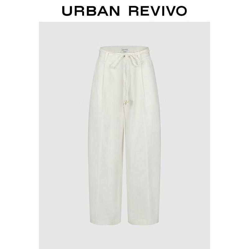 UR 2026 Spring Women s Urban Casual Half-Elastic Lace-Up Wide-Leg Pants L