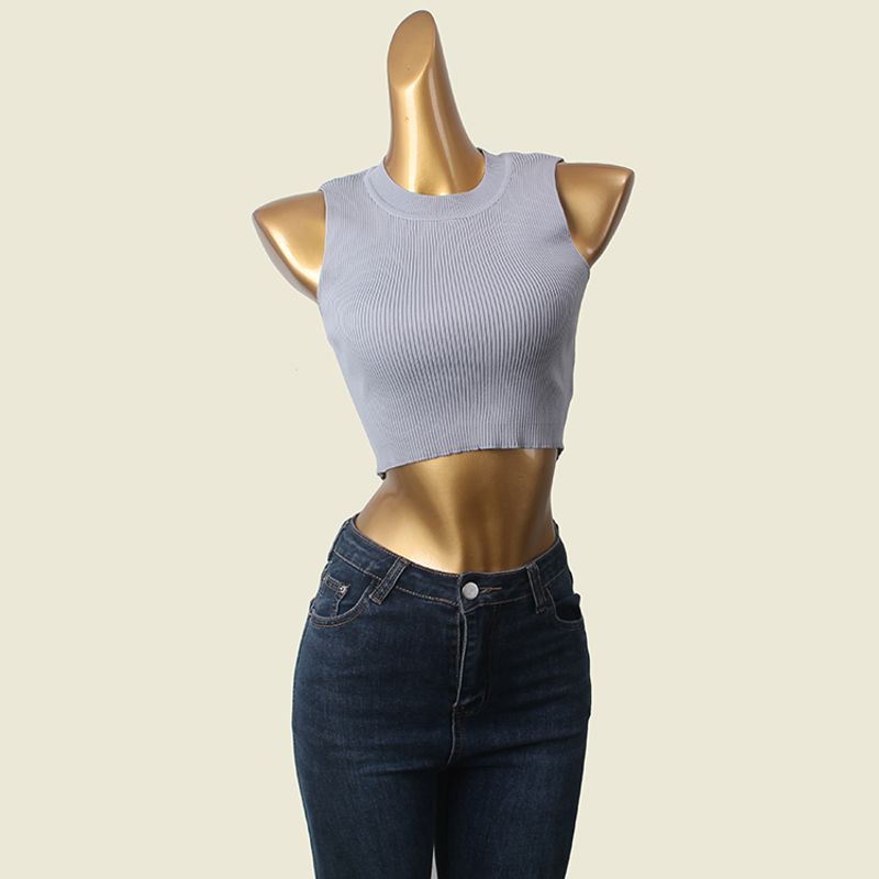 Outwear Sports Vest Thread High Elasticity round-Neck High Waist Short Crop Top Lunch Break Knitting Export Knitting Tops