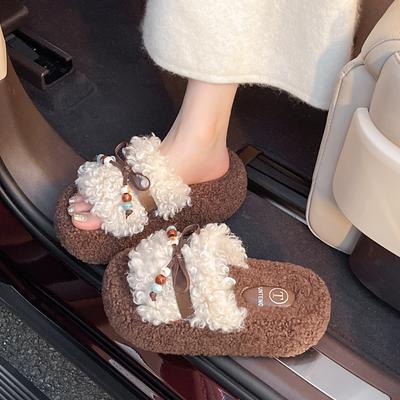 Thick-soled Heightening Fluffy Shoes for Women's 2025 New Autumn Wear Lazy Shoes Versatile Temperament Small Slippers
