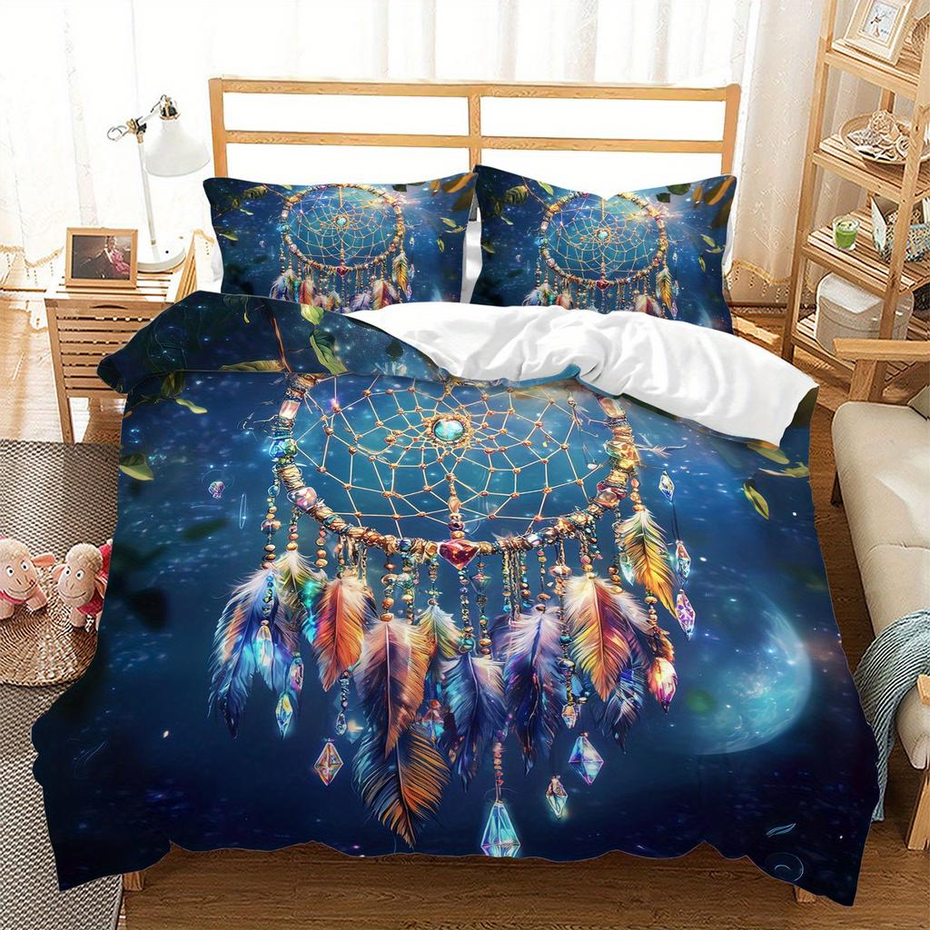 3pcs Bohemian Dream Catcher Bedding Duvet Cover Set Dreamcatcher Bedding Quilt Set Bohemian Themed Bed Set Colorful Feather