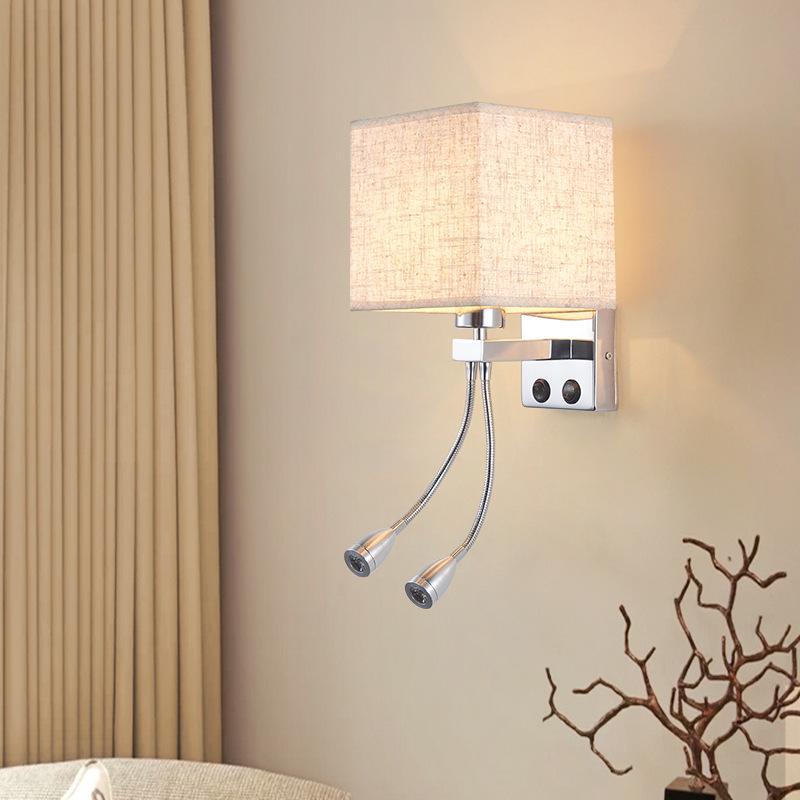 European LED Wall Lamp with USB: Dimmable Fabric Bedside Light for Bedrooms