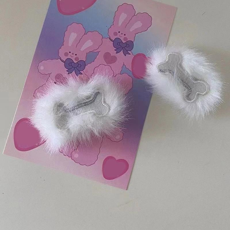 Unique Bone Hairpin Y2K Cute Hair Clip Plush Dog Bone Shape Hair Barrettes Fun Hair Clips Brooch Halloween Jewelry Gift