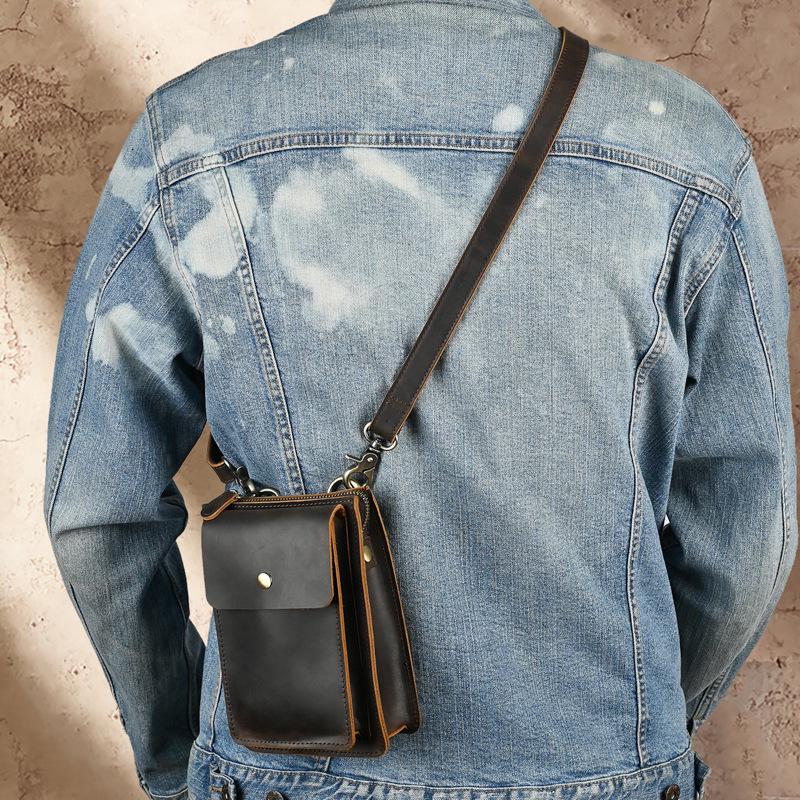 Retro Genuine Leather Waist Bag – Multifunctional Crossbody Pouch for 6-inch Phones