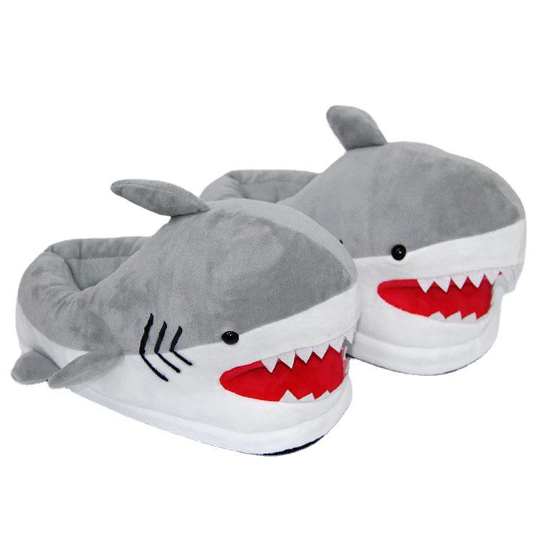 Great White Shark Cartoon Plush Slippers - Boys' Winter Indoor Cotton Footwear for Couples