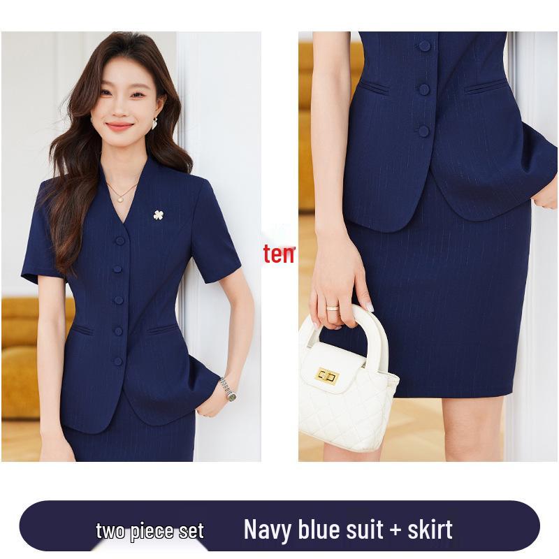 Women's Summer Short-Sleeved Suit Skirt Set - Professional Beautician and Salon Reception Workwear
