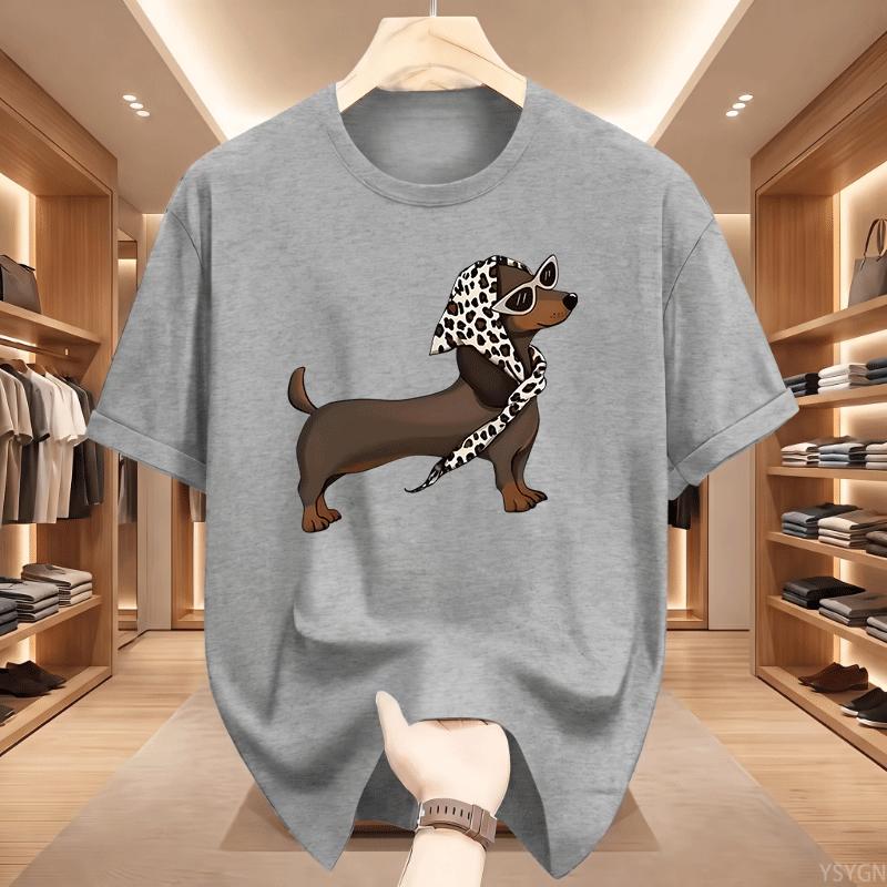 Cool Dachshund Unisexs Crew Neck T Shirt Sausage Dog Sunglasses Spotted Bandana Pet Cartoon Short Sleeve Casual Street Tops
