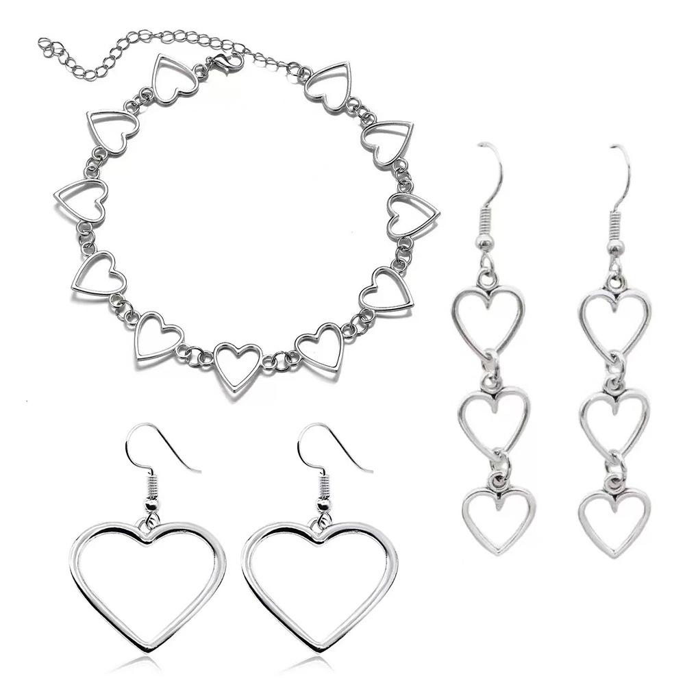 Hollow Heart Shape Necklace Set for Women , Minimalist Cool Style , Light Jewelry Set with Necklace Earrings Bracelet