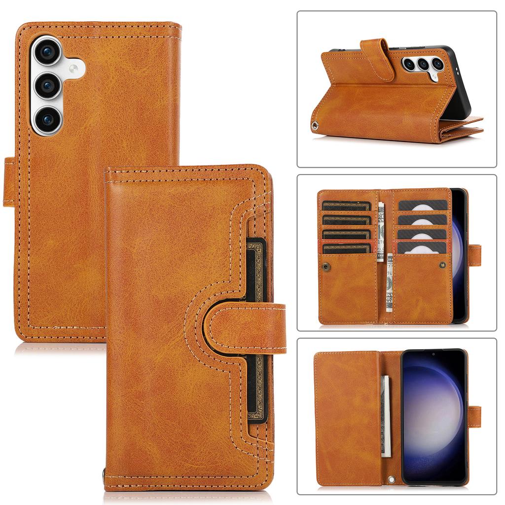 For Samsung Galaxy S25 Case Split Leather Magnetic Wallet Phone Protector with Wrist Strap