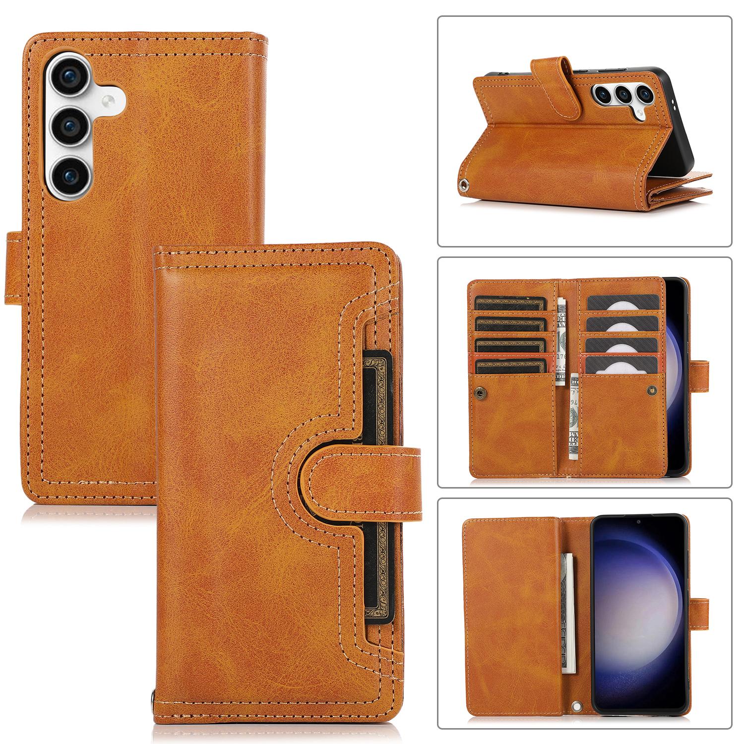 

For Samsung Galaxy S25+ Case Split Leather Magnetic Wallet Phone Protector with Wrist Strap D