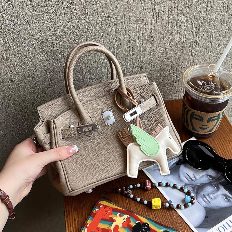 European and American Foreign Trade Models, First-layer Cowhide Lychee Pattern Platinum Bag, Genuine Leather Women's Bag Shoulder Crossbody Mini Bag
