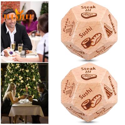 Date Night Food Decision Dice - 12-sided, Enhance Relationship, Wooden Romantic Dinner Graphics Food Dice Decider