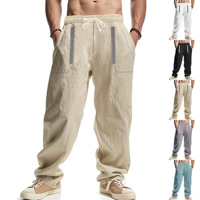 Pantaloni sportivi casual da uomo in lino traspirante stile bohémien a gamba larga larga per quattro stagioni