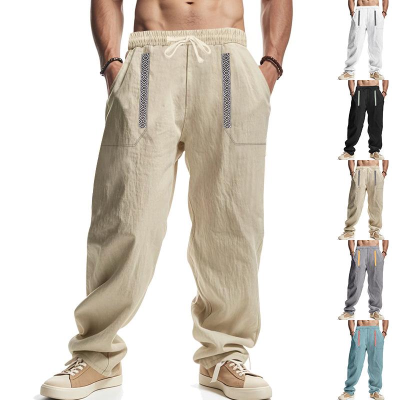 Four seasons men's linen breathable bohemian style loose wide-leg hip-hop casual sports trousers men