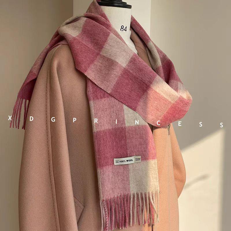 100% Wool Plaid Scarf for Women - Luxury Gift Shawl, Pure Wool Neck Scarf