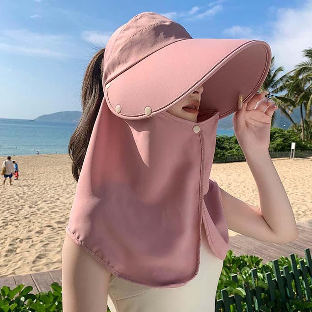 Wide-Brimmed Anti-UV Visor Cap Solid Color Neck Protection Hat Sun Hat Sunshade Shawl Cap  Travel